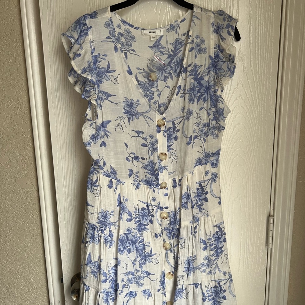 White and blue floral dress